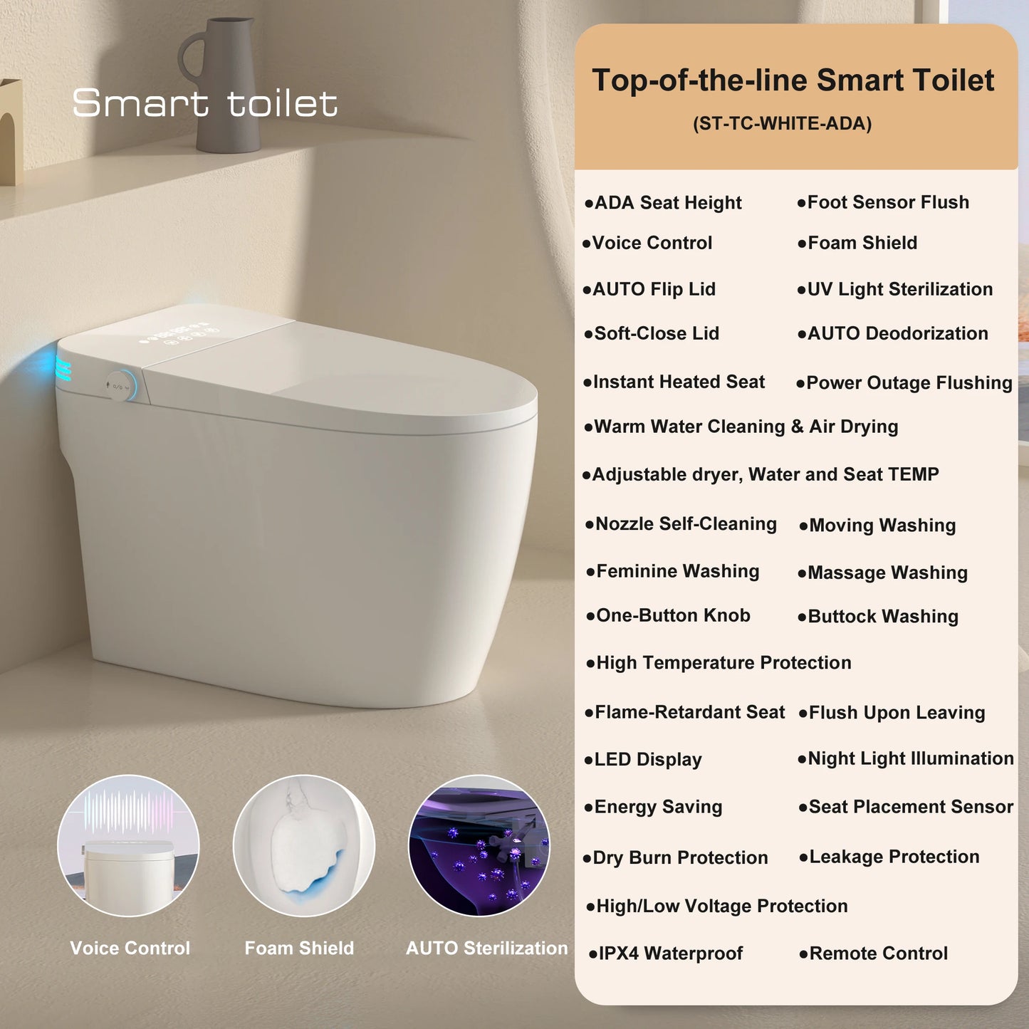 Smart Toilet With Built In Bidet And Heated Seat Automatic Open Close Dual Flush