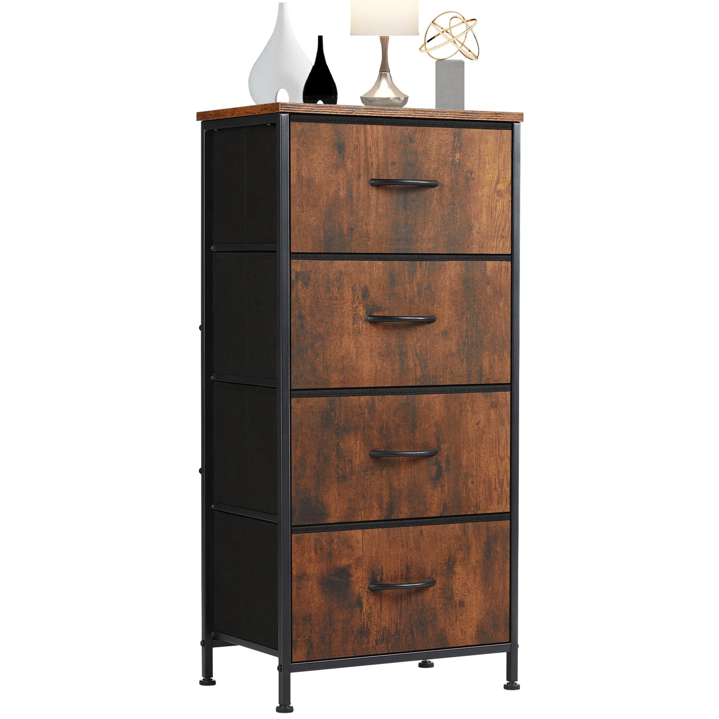 JHK Modern Dresser With 4 Fabric Drawers And Steel Frame