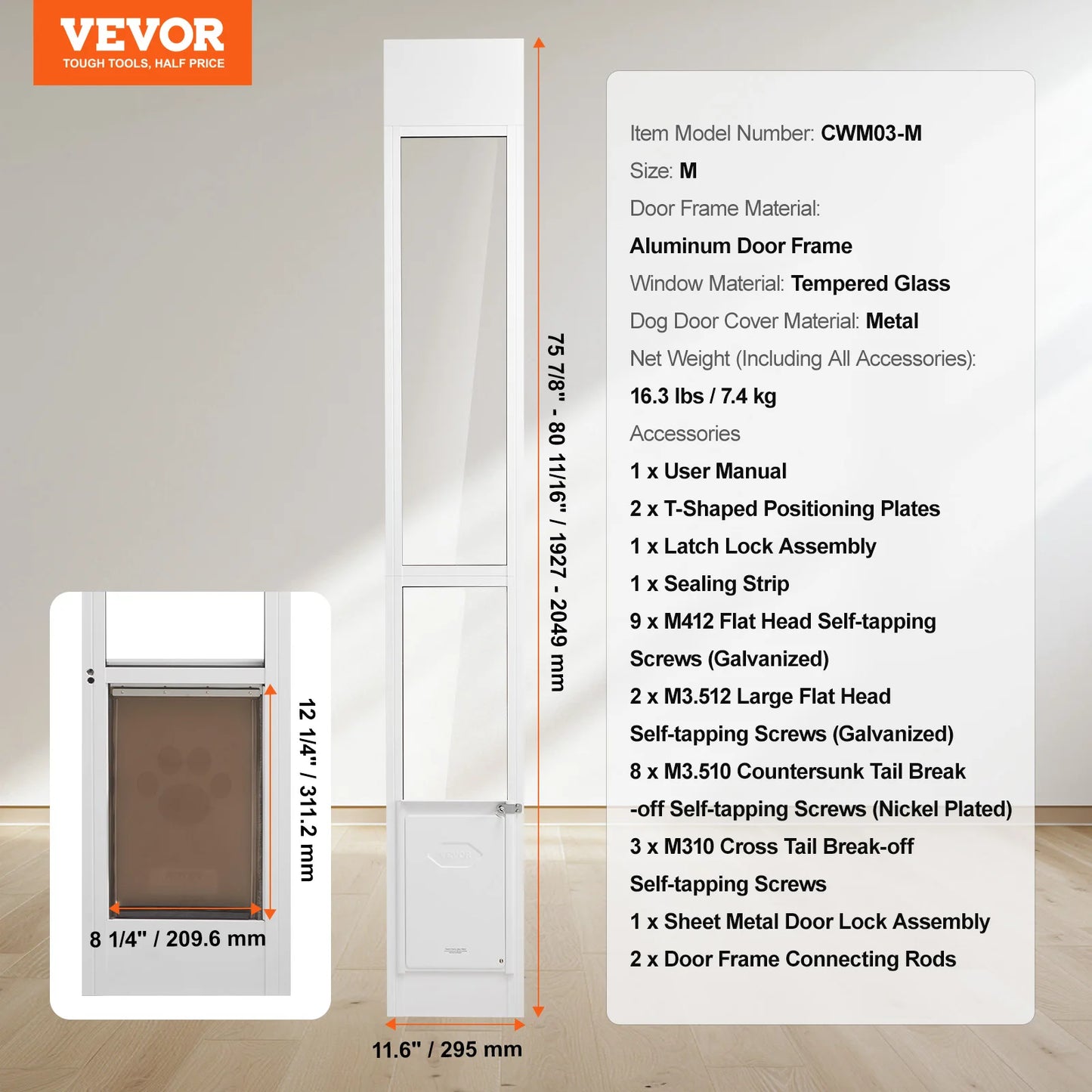 SucceBuy Dog Door Sliding Glass Door Adjustable Height Tempered Glass