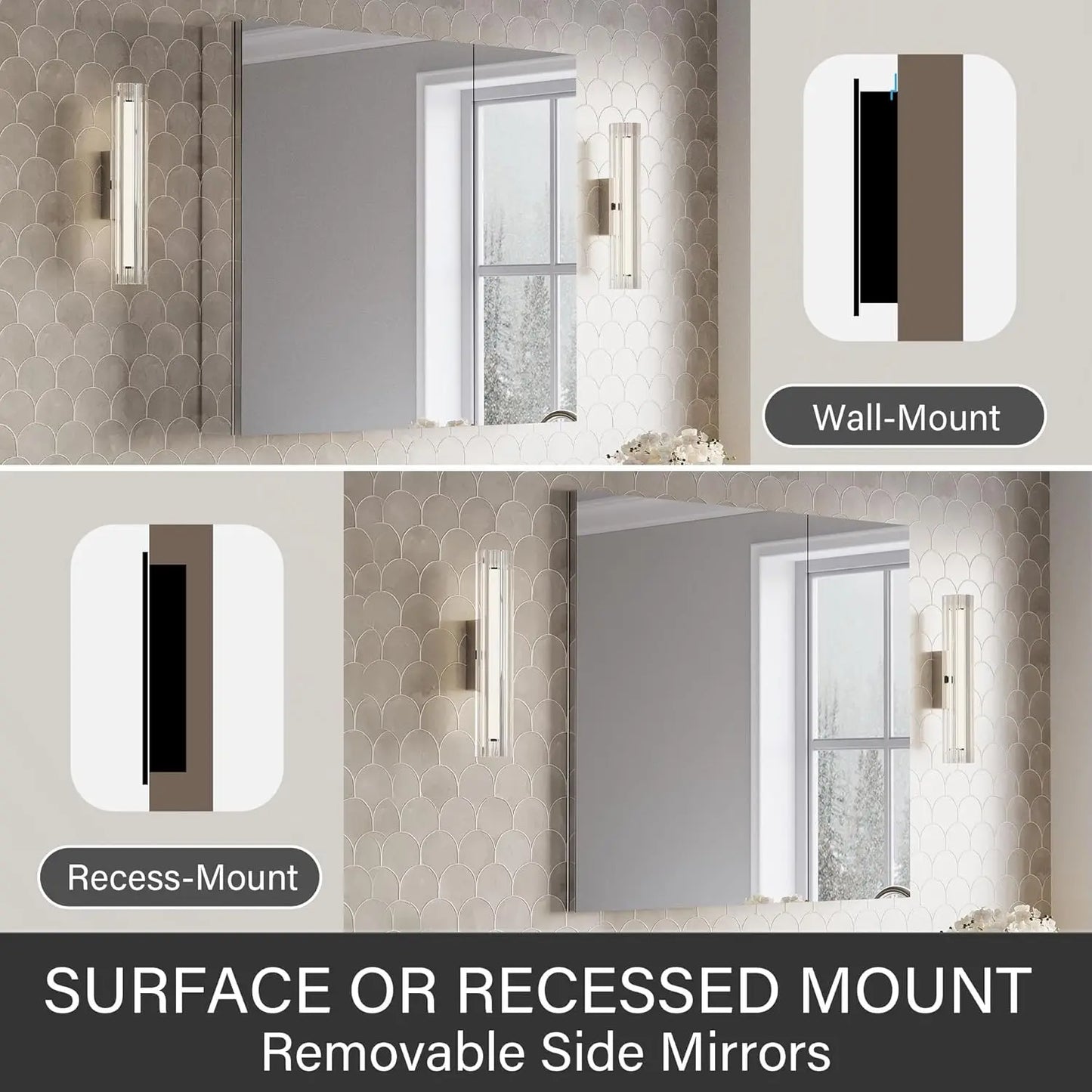 36" x 32" Bathroom Medicine Cabinet with Mirror, Surface Mount or Recessed Medicine Cabinet, Anodized Aluminum Frame Bath