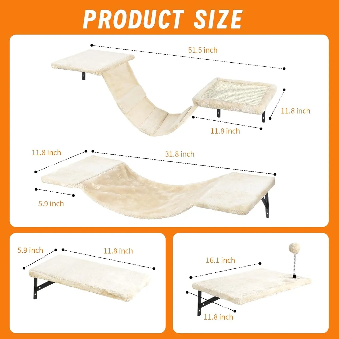 Wall Mounted Cat Climber Set With Shelves And Hammock