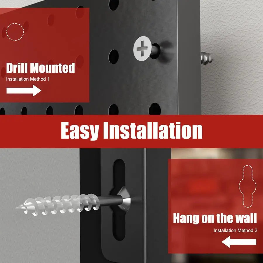8 Panel Metal Pegboard Set With 50 Hooks Heavy Duty Wall Organizer