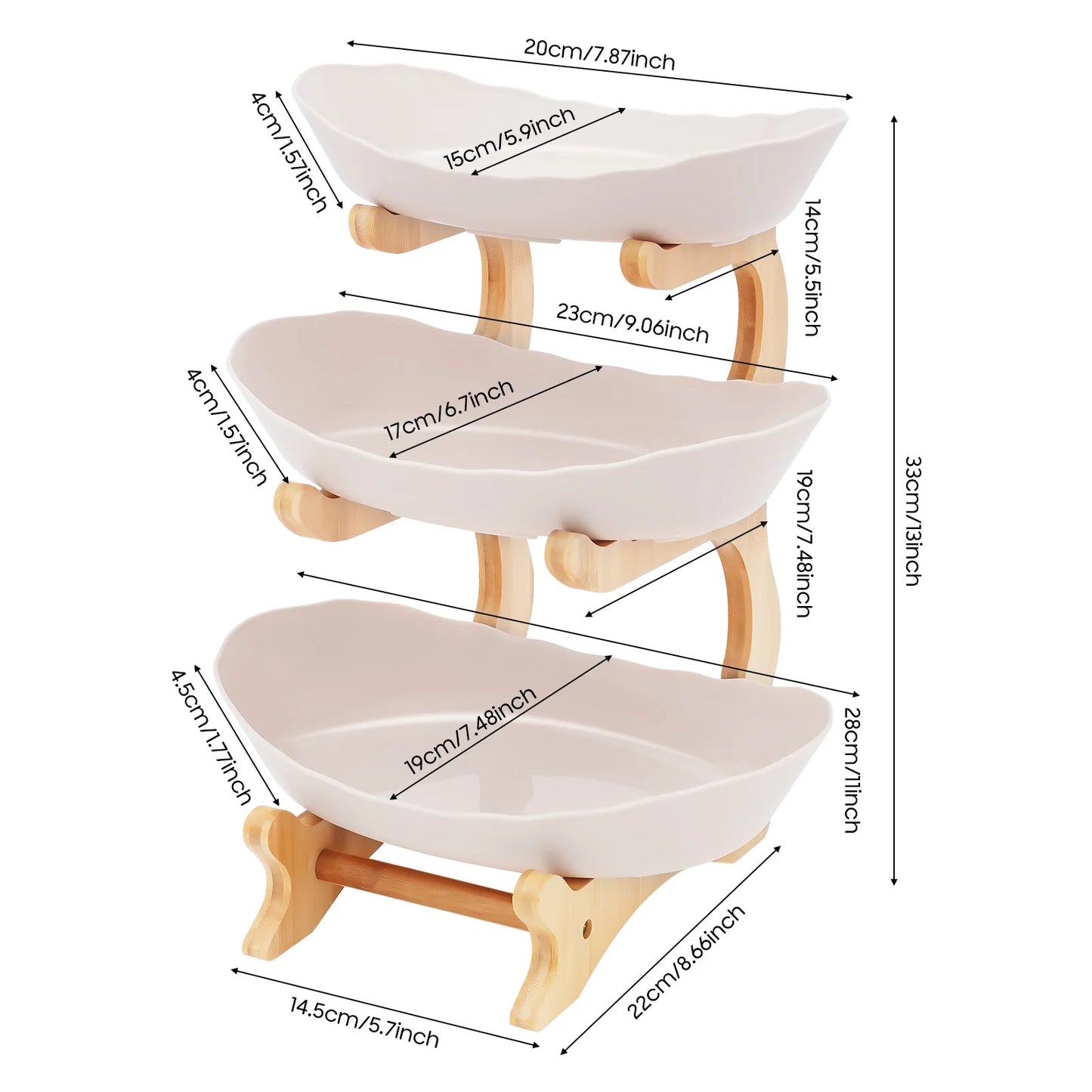 3-Tier Fruit Plate With Bamboo Stand For Party Wedding
