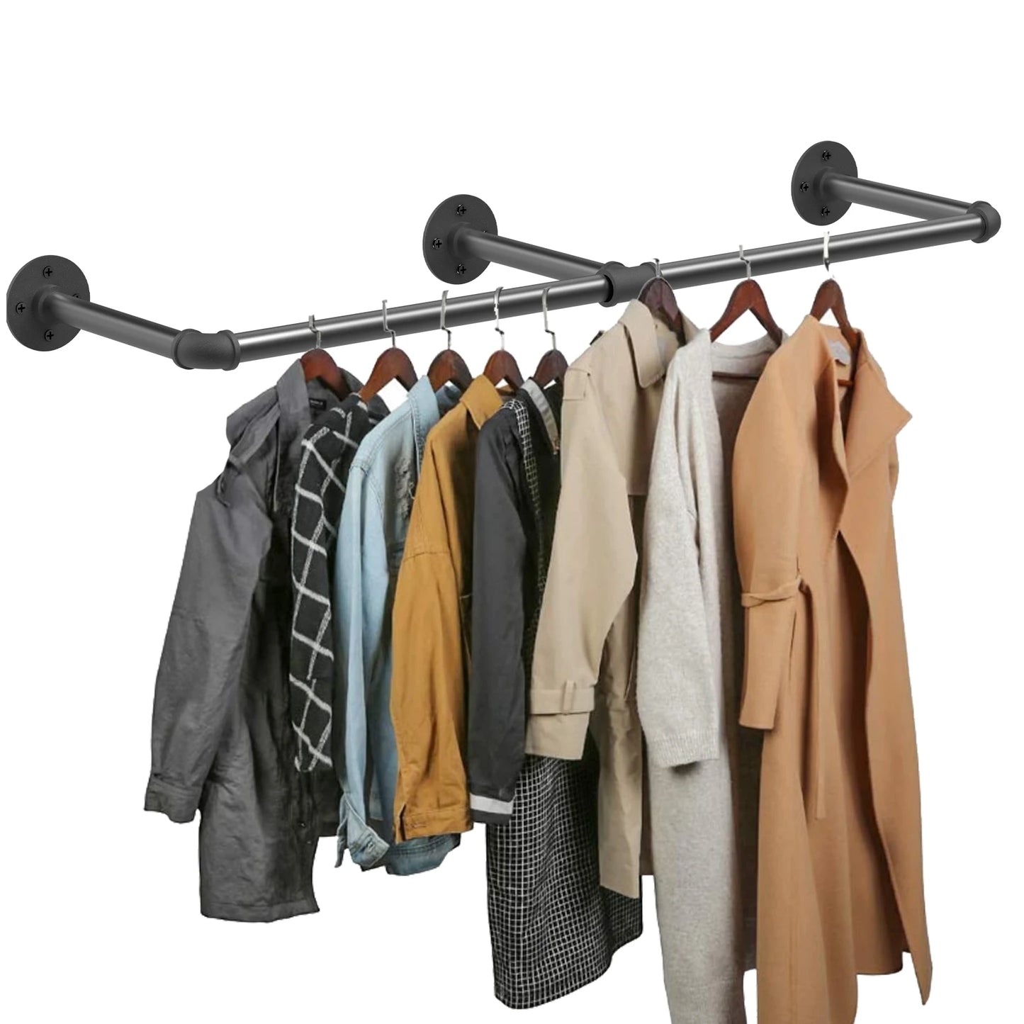 Industrial Pipe Clothes Rack With Wall Mount Shelf And Hooks