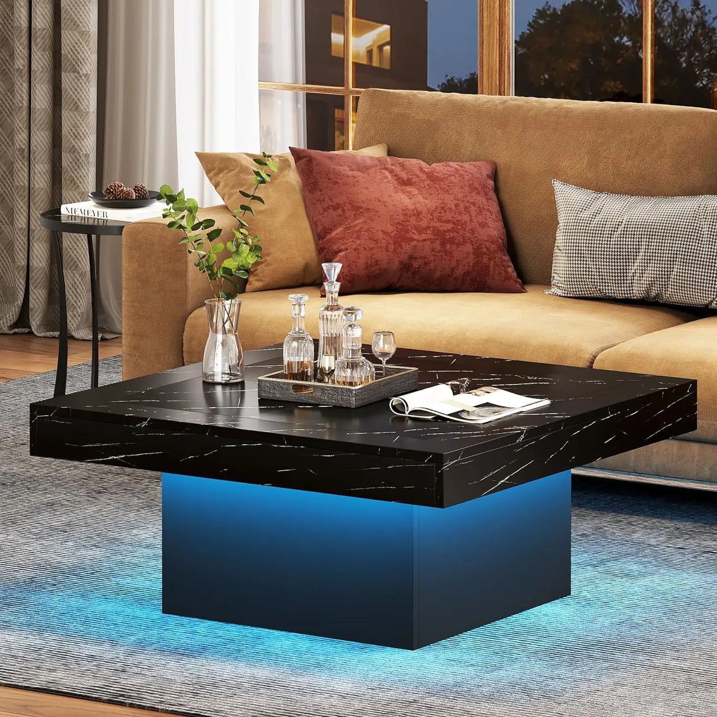 Tribesigns Square LED Coffee Table Engineered Wood Living Room