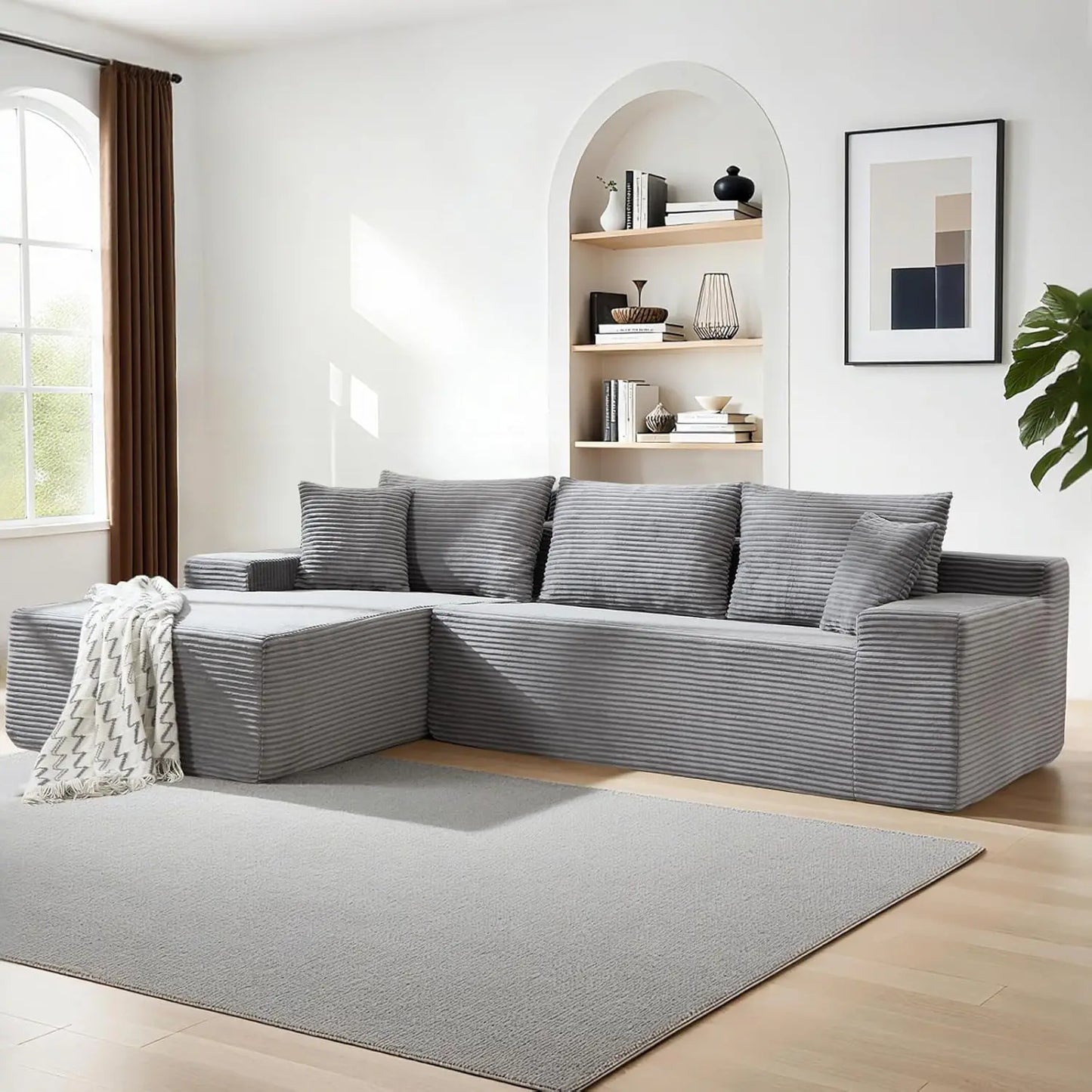 Cloud Modular Sectional Couch with L Shaped Chaise Corduroy Upholstery