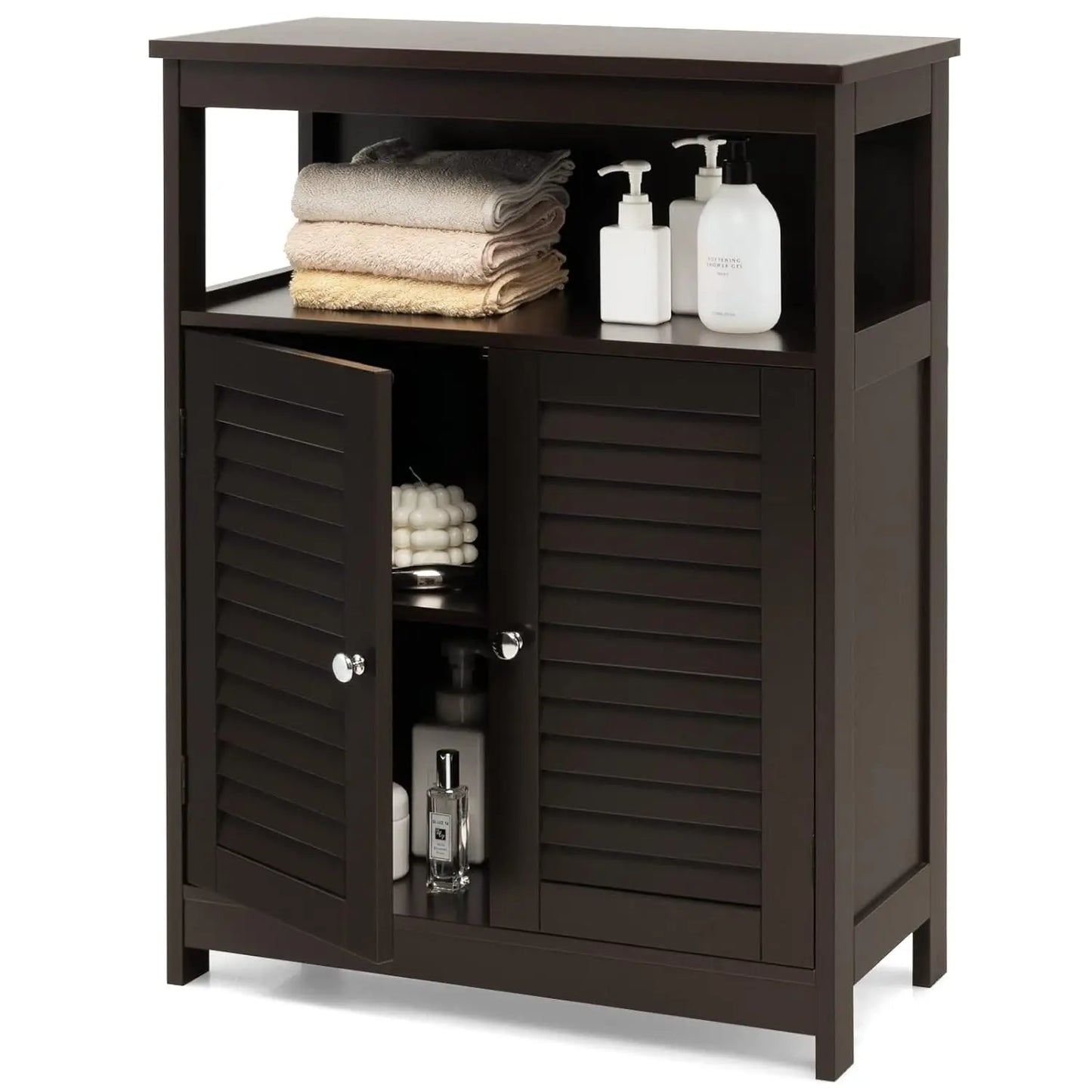 Bathroom Floor Cabinet With Double Shutter Doors And Adjustable Shelf