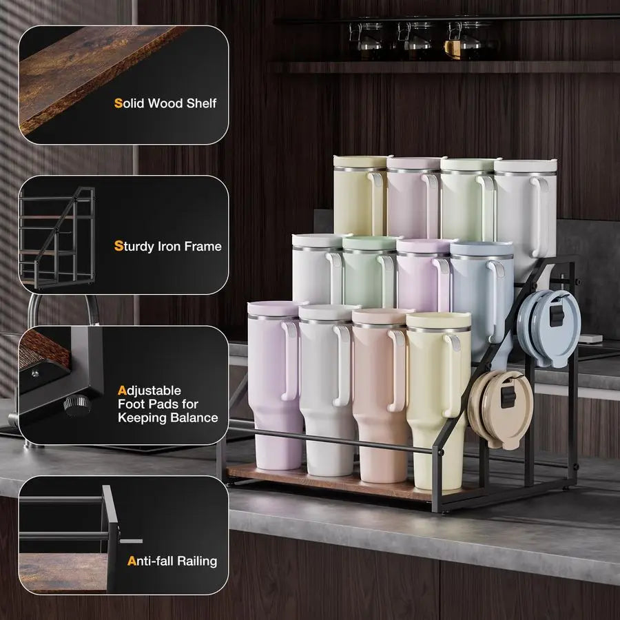 Bamboo Water Bottle Organizer for Stanley Tumblers and Large Cups