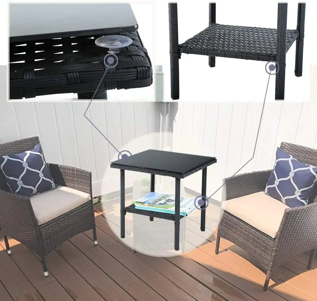 Outdoor 3 Piece Rattan Bistro Set Weather Resistant Patio Furniture