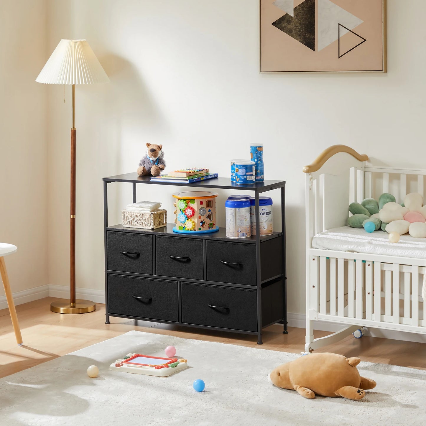 JHK Fireplace TV Stand Dresser With Fabric Drawers And Storage