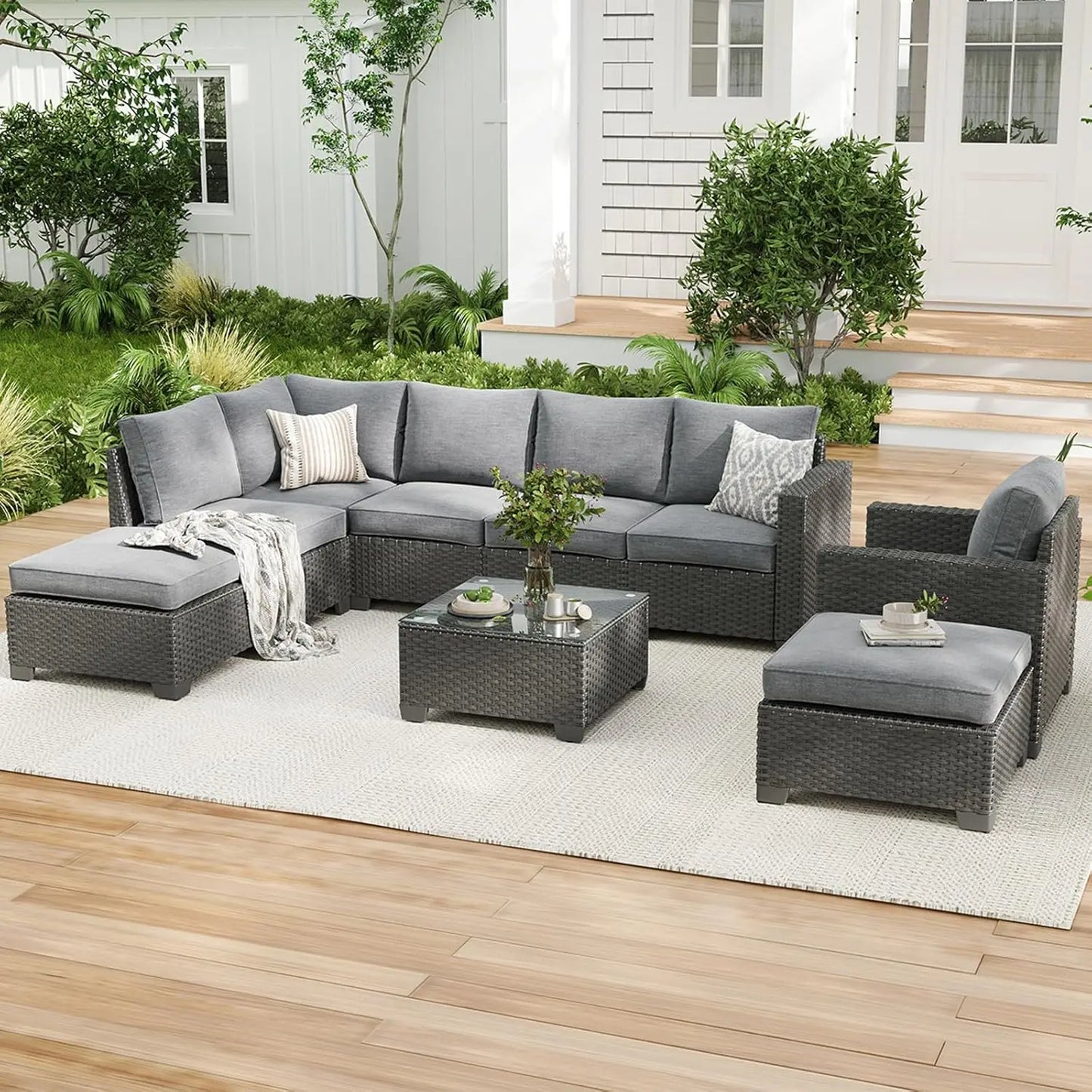 Farini Outdoor Patio Sectional Sofa Set With Ottoman