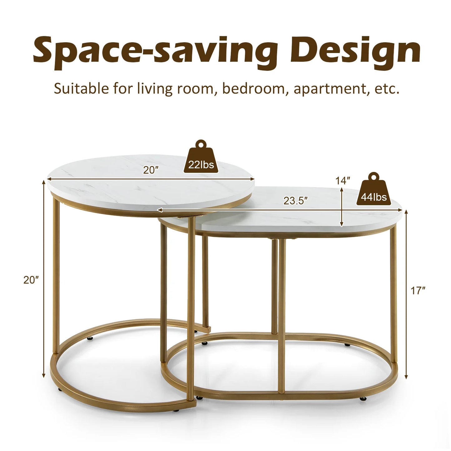 HOMASIS Nesting Coffee Tables Marble Set of 2 Living Room
