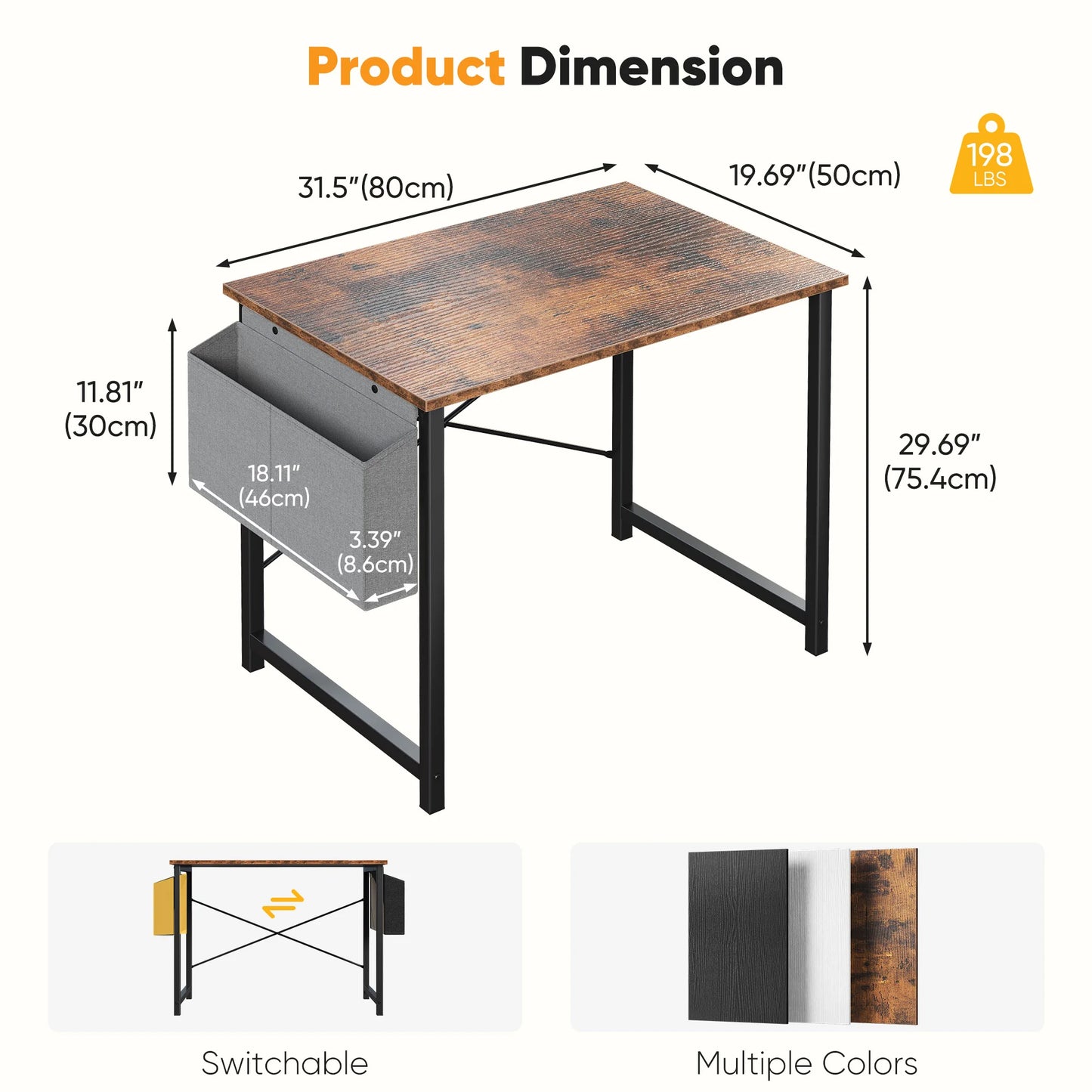 JHK Adjustable Computer Desk With Wood Top And Metal Frame Storage Bag