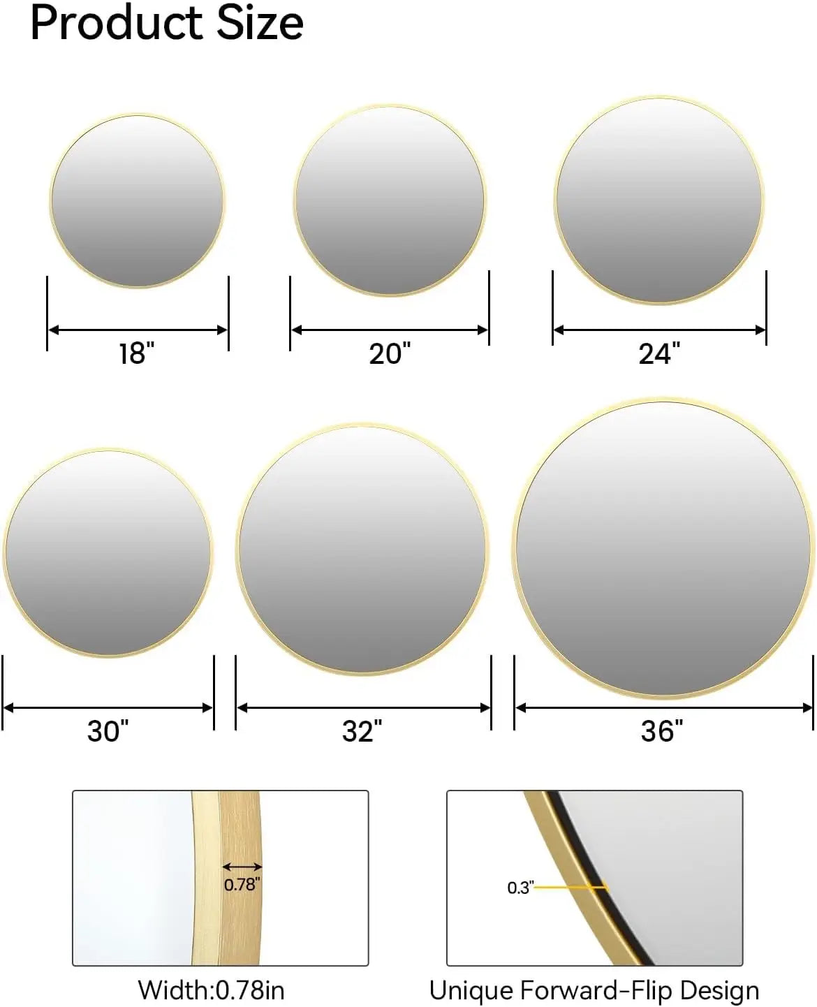 Round Mirror 18/20/24/30/32/36 Inch, Metal Frame Wall Mirror, Circle Mirror for Bathroom Living Room Entryway Hallway Foyer