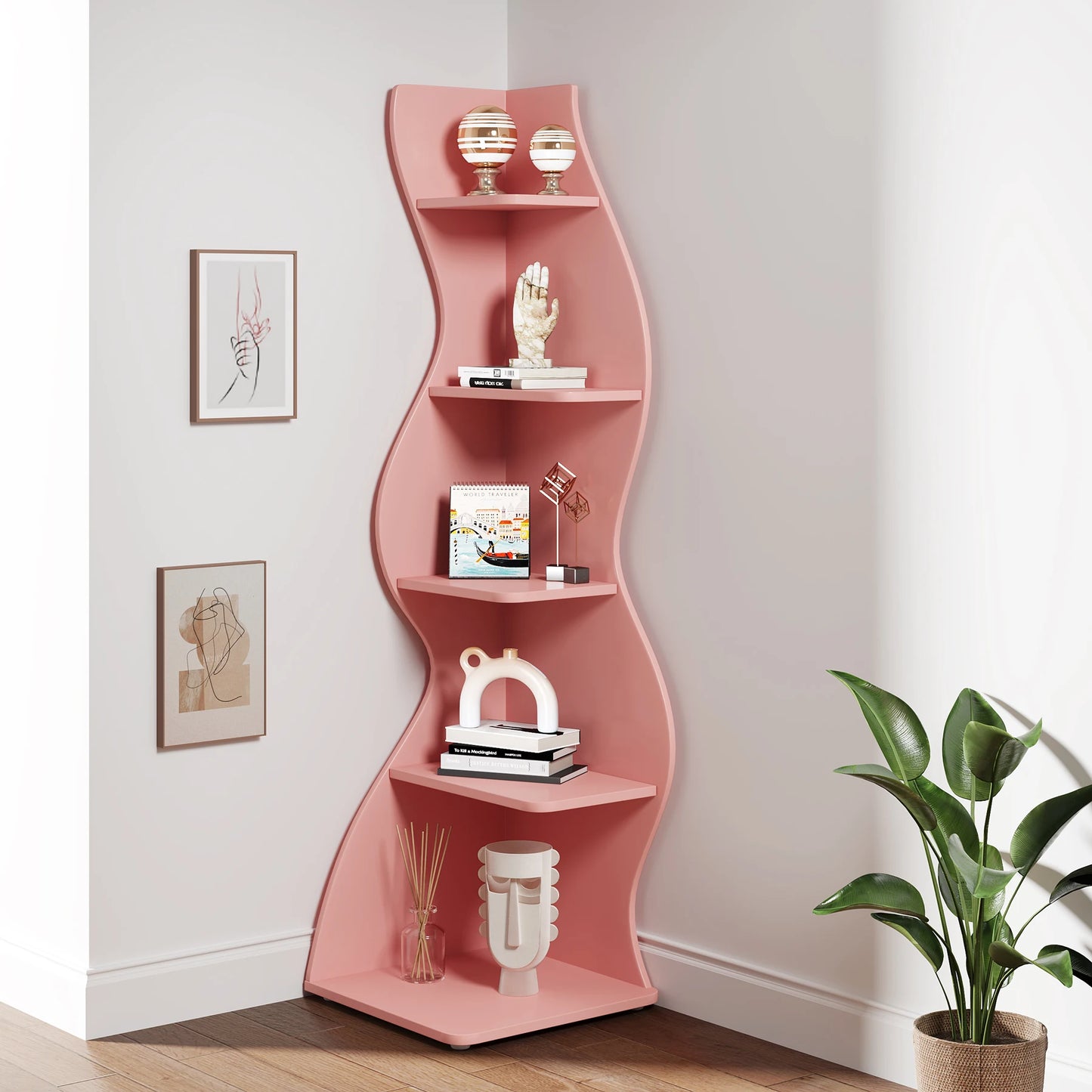 Tribesigns 5 Tier Corner Shelf Wall Corner Bookshelf Plant Stand