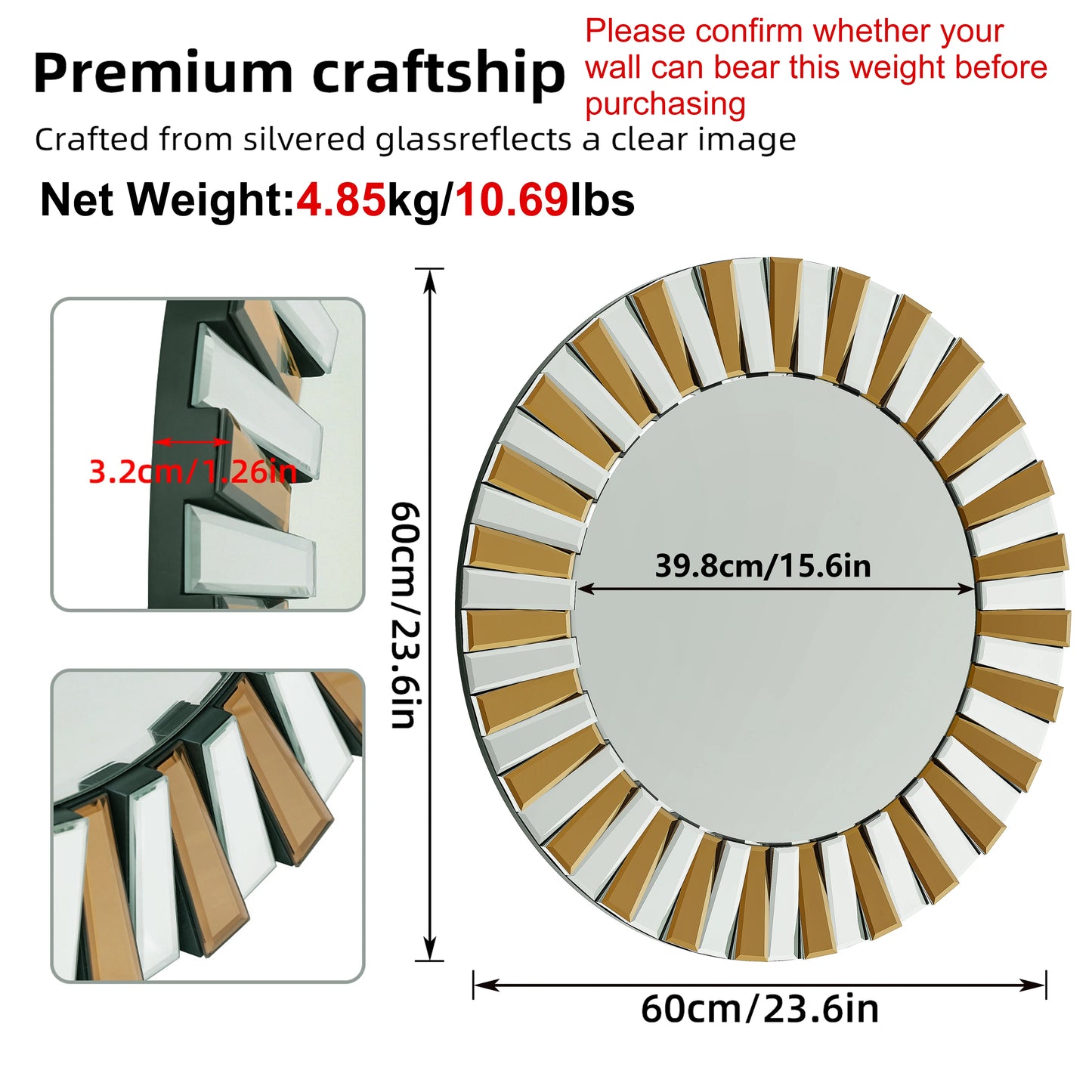 Round Starburst Decorative Wall Mirror For Bathroom And Living Room