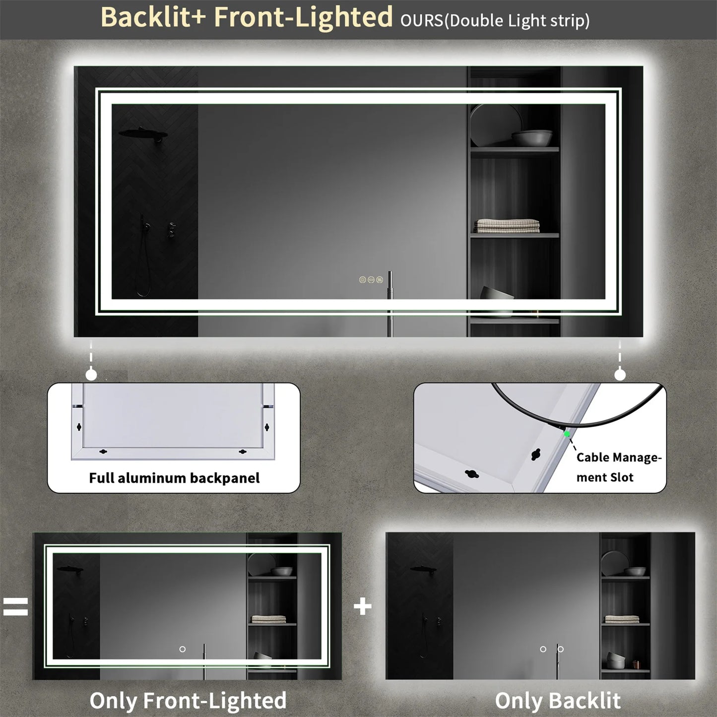 LED Backlit Bathroom Mirror With Anti-Fog Dimmable Touch Memory