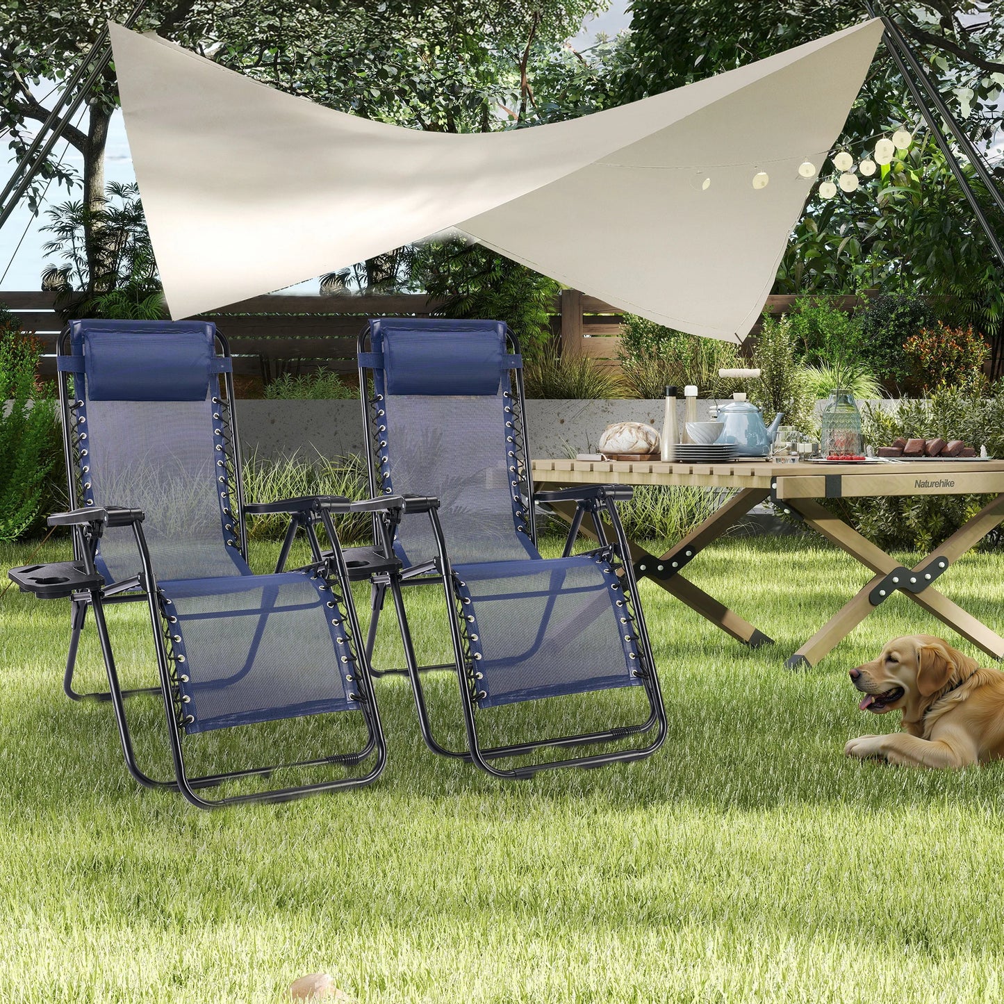 JHK Portable Zero Gravity Outdoor Recliner Chairs Set Of 2 With Cup Holder Trays