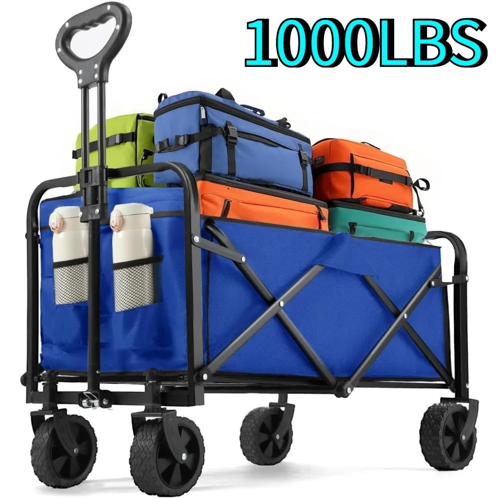 Collapsible Wagon Cart With All-Terrain Wheels For Heavy Duty Shopping