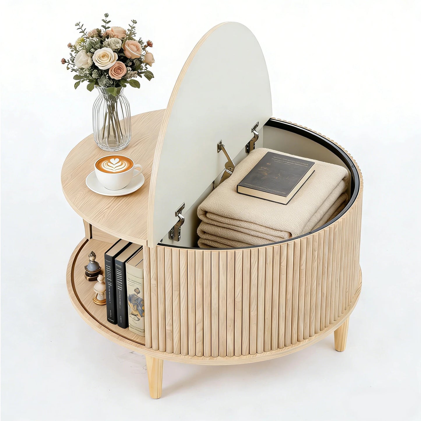 JHK Round Coffee Table With Flip Top Storage