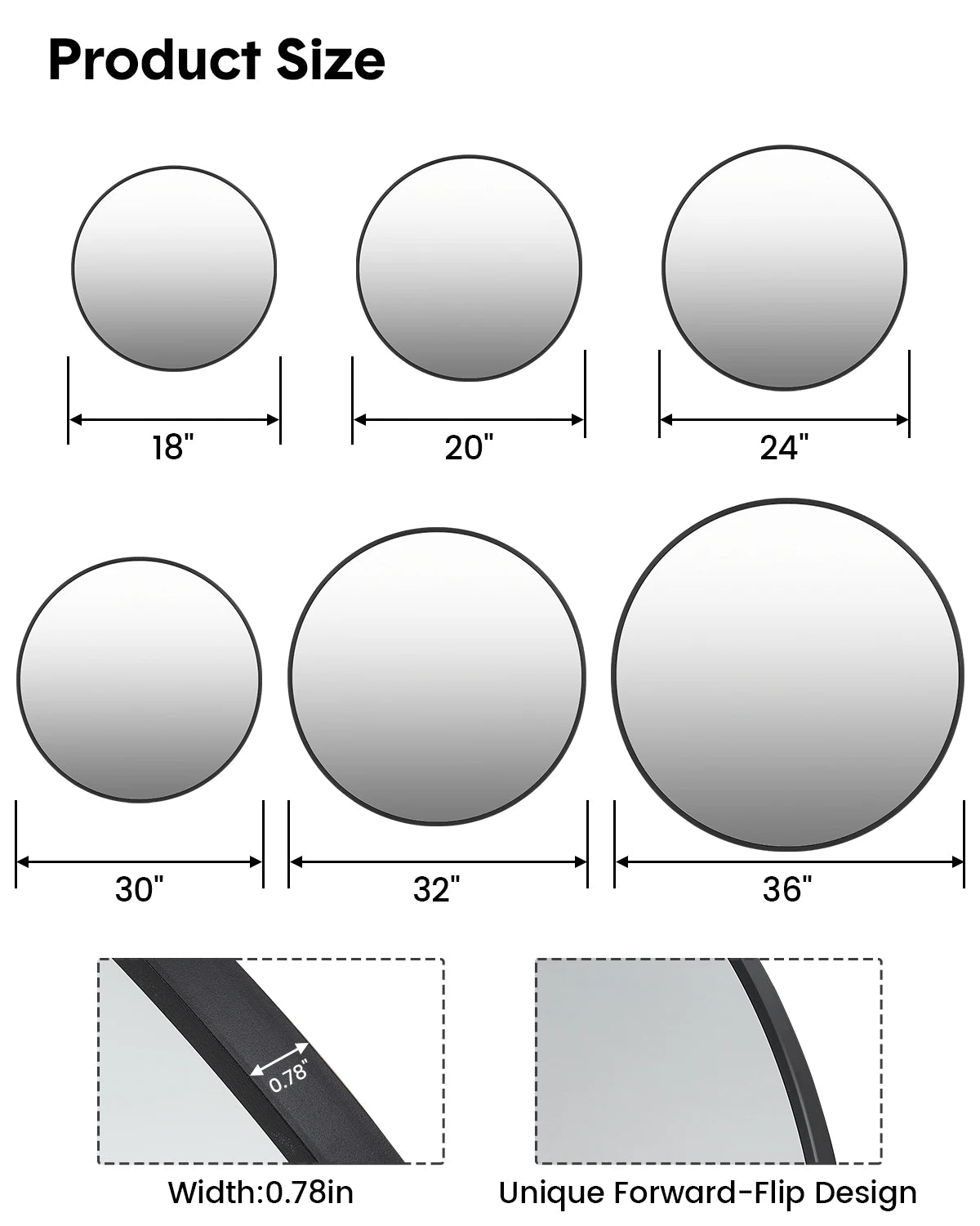 New 5mm Extra Thick Round Mirror Matte Black Aluminum Alloy Framed Bathroom Mirror HD Mirror Modern Cute Wall Mirror for Nursery