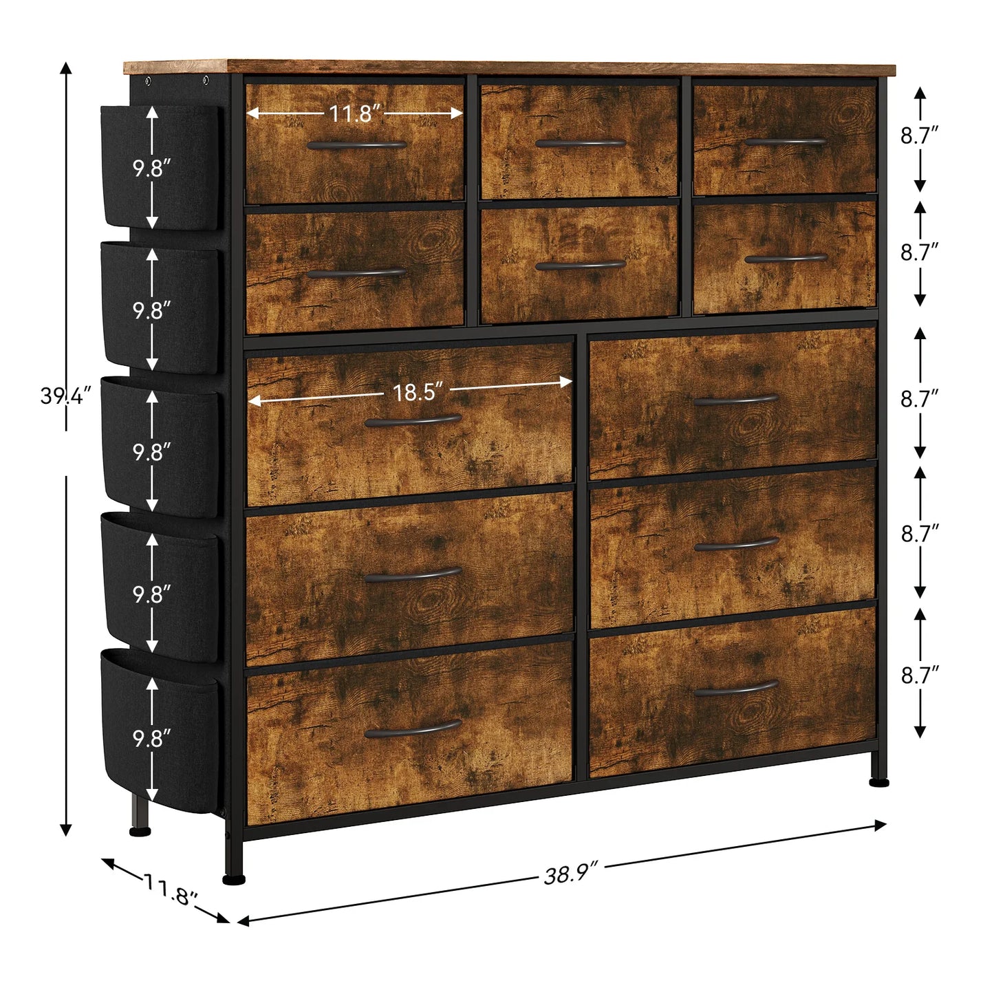 TWISTER.CK 12 Drawer Fabric Dresser With Steel Frame