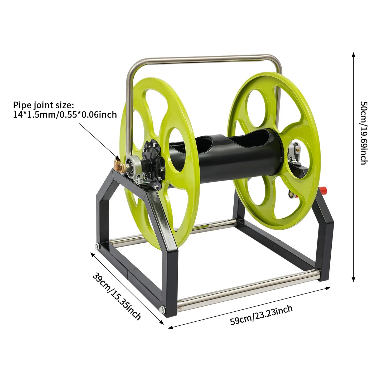 Garden Hose Reel With 360 Swivel Nozzle And Crank Handle