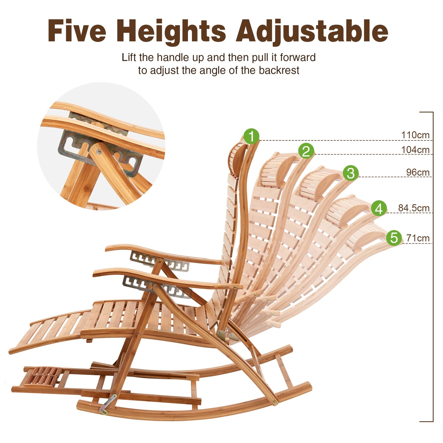 Heavy Duty Folding Rocking Bamboo Sun Lounger Outdoor Furniture
