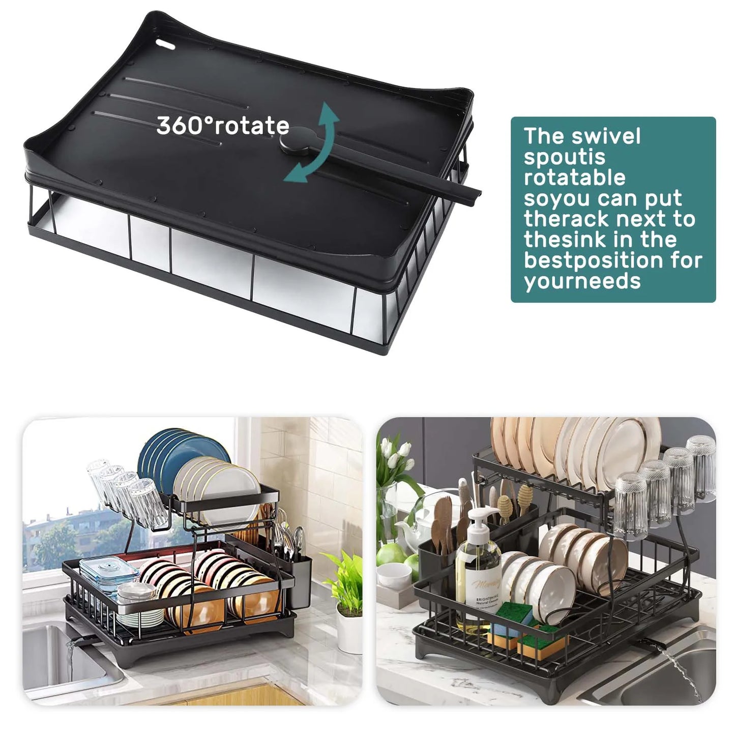Two Tier Dish Drying Rack For Kitchen Countertops Large Capacity