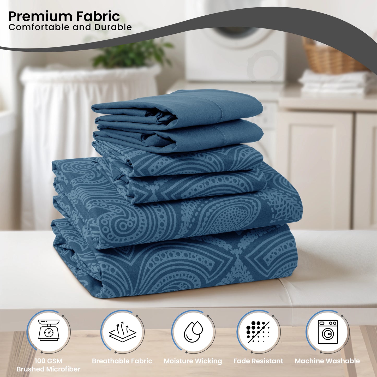 LDC Lux Decor Paisley Sheet Set Microfiber Wrinkle Free