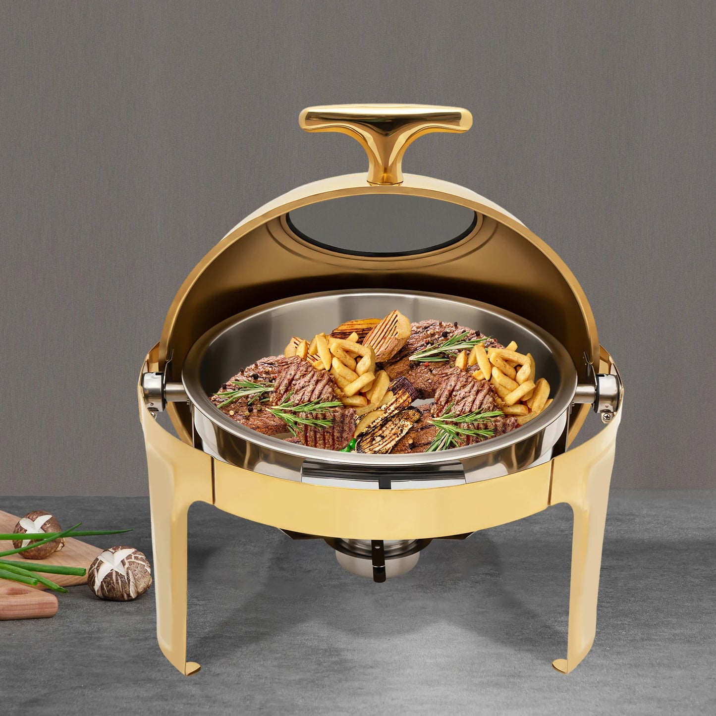 Round Chafing Dish Buffet Set Roll Top Stainless Steel Warmer