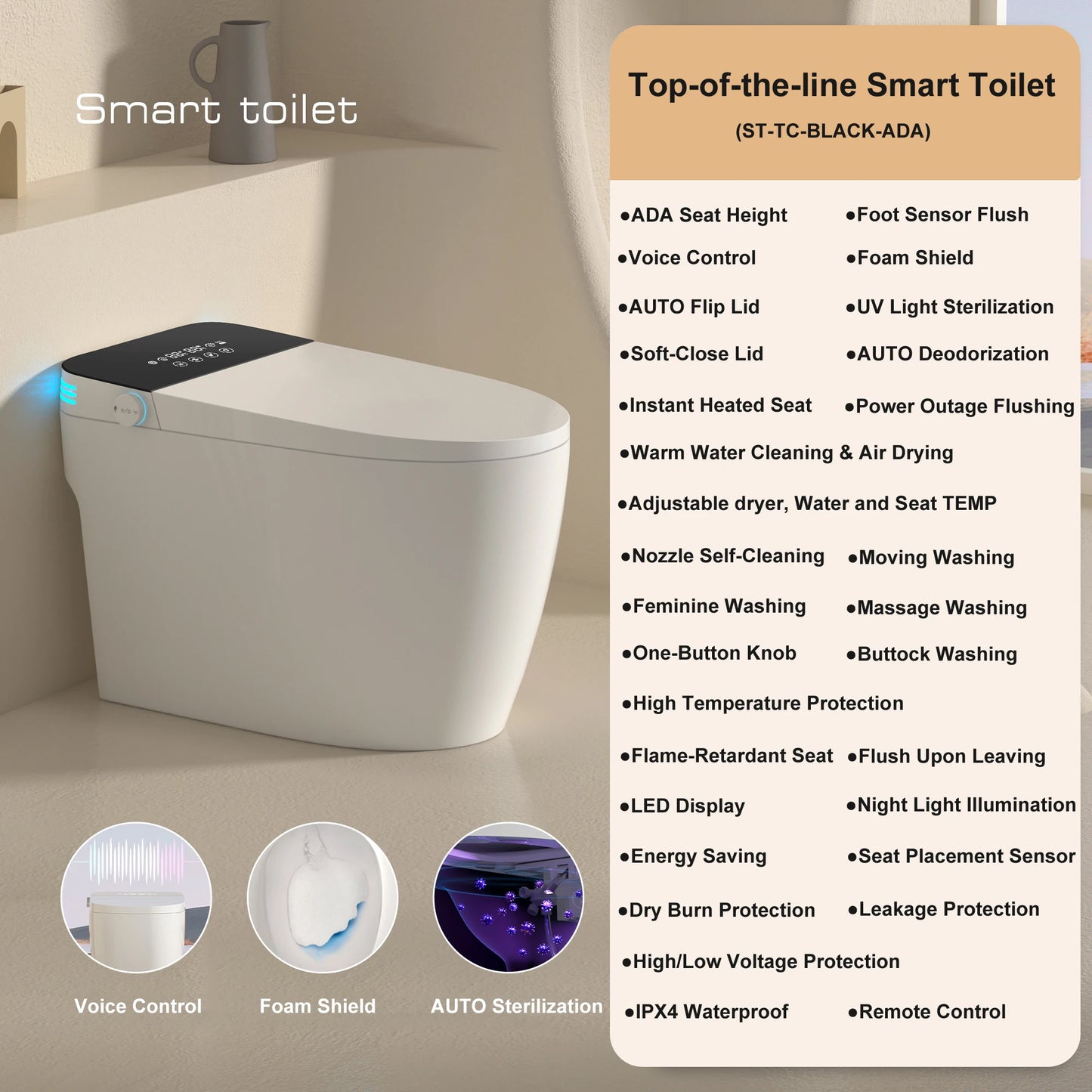 Smart Toilet With Built In Bidet And Heated Seat Automatic Open Close Dual Flush