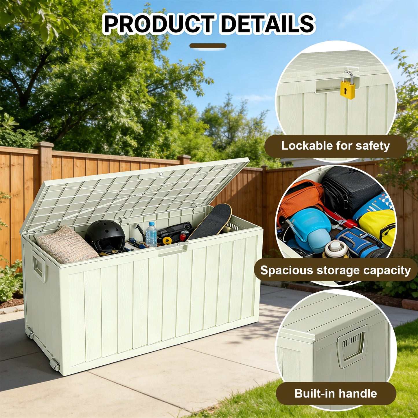 Resin Outdoor Storage Box Waterproof Deck Box With Bottom Pulleys