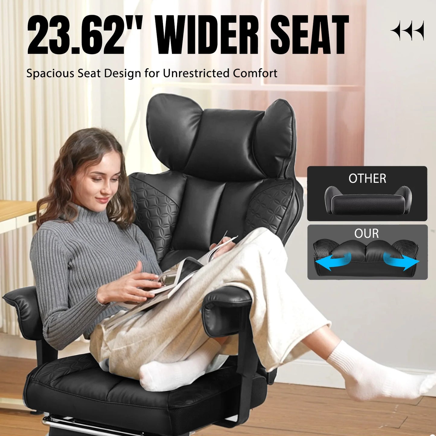 COMHOMA Ergonomic Leather Office Chair With Footrest