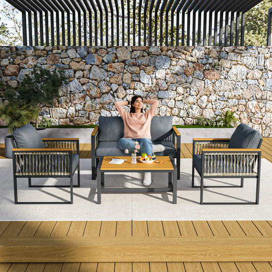Outdoor Patio Furniture Set With Wicker Handrails All Weather