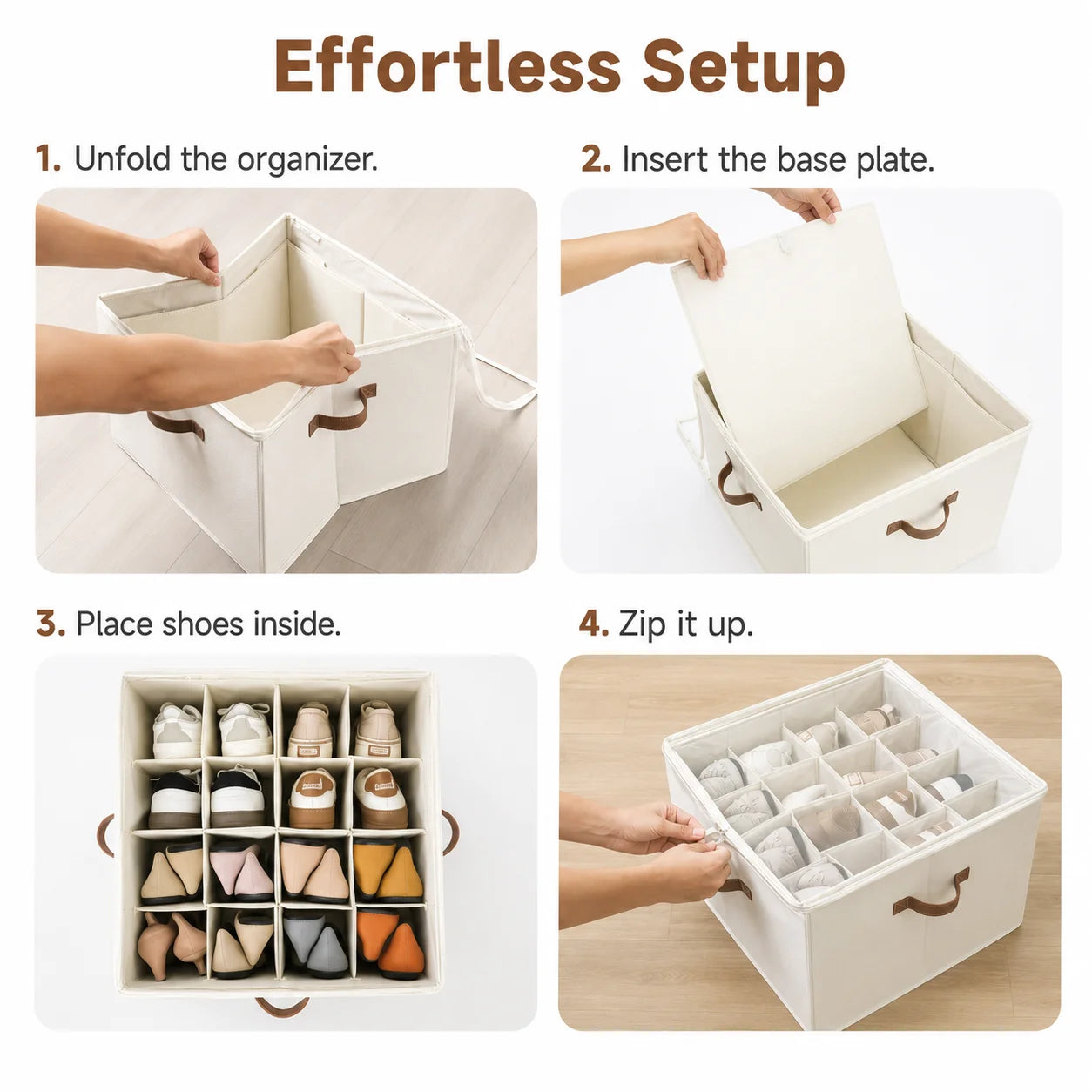 Foldable Shoe Storage Organizer With Clear Cover And Compartments
