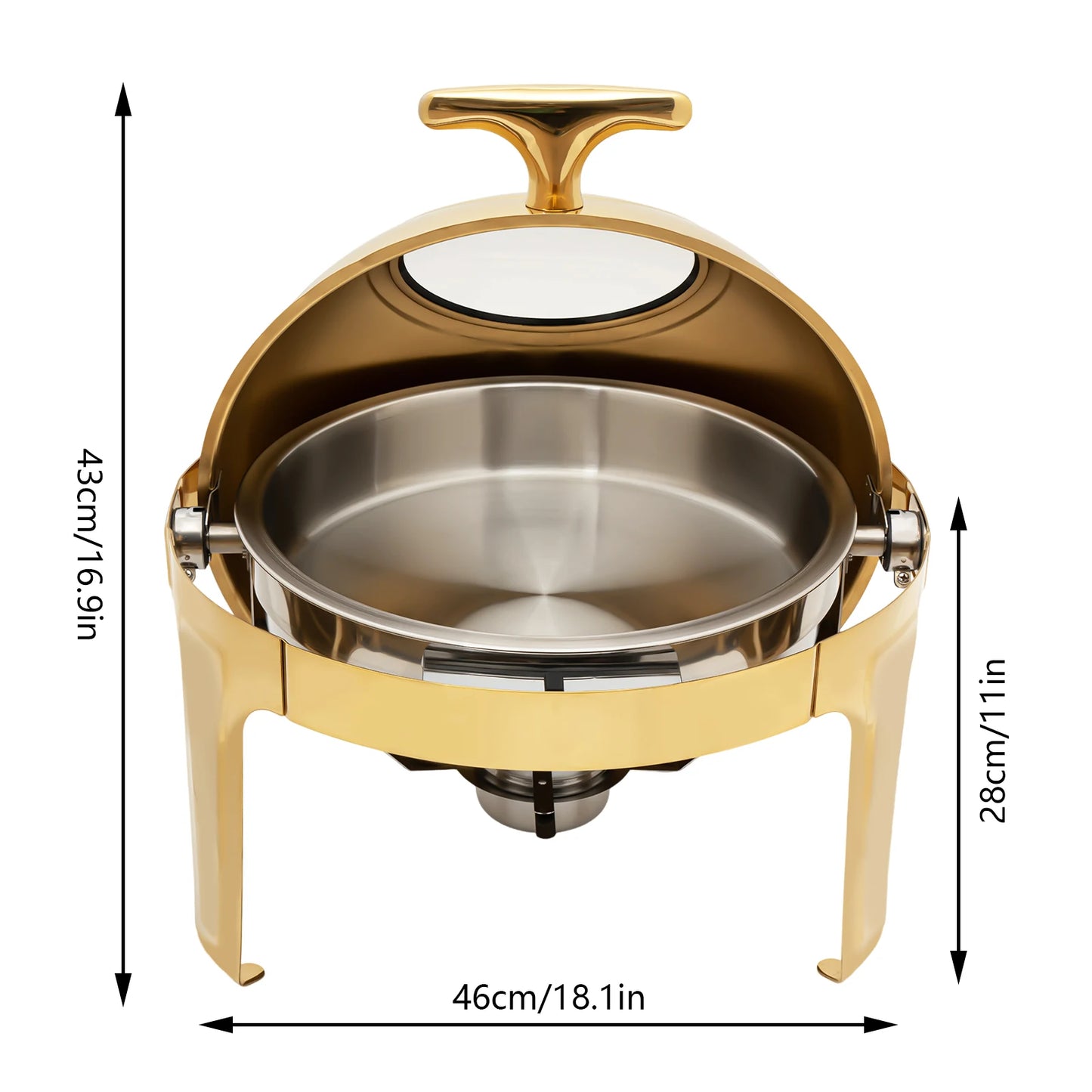 Round Chafing Dish Buffet Set Roll Top Stainless Steel Warmer