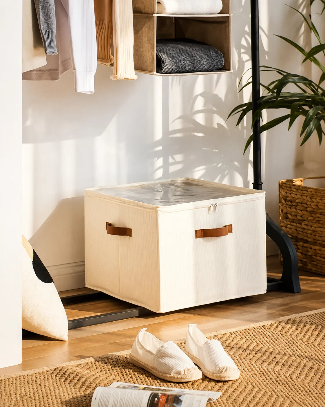 Foldable Shoe Storage Organizer With Clear Cover And Compartments