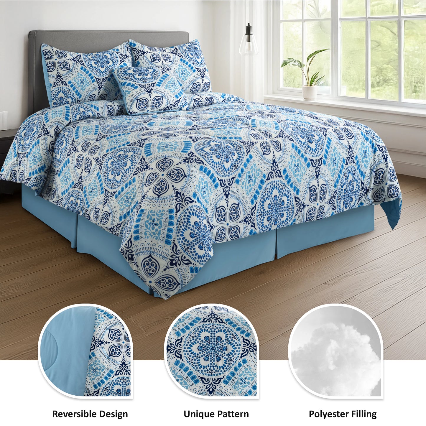 LDC Lux Decor Reversible 5 Piece Comforter Set Microfiber Bedding