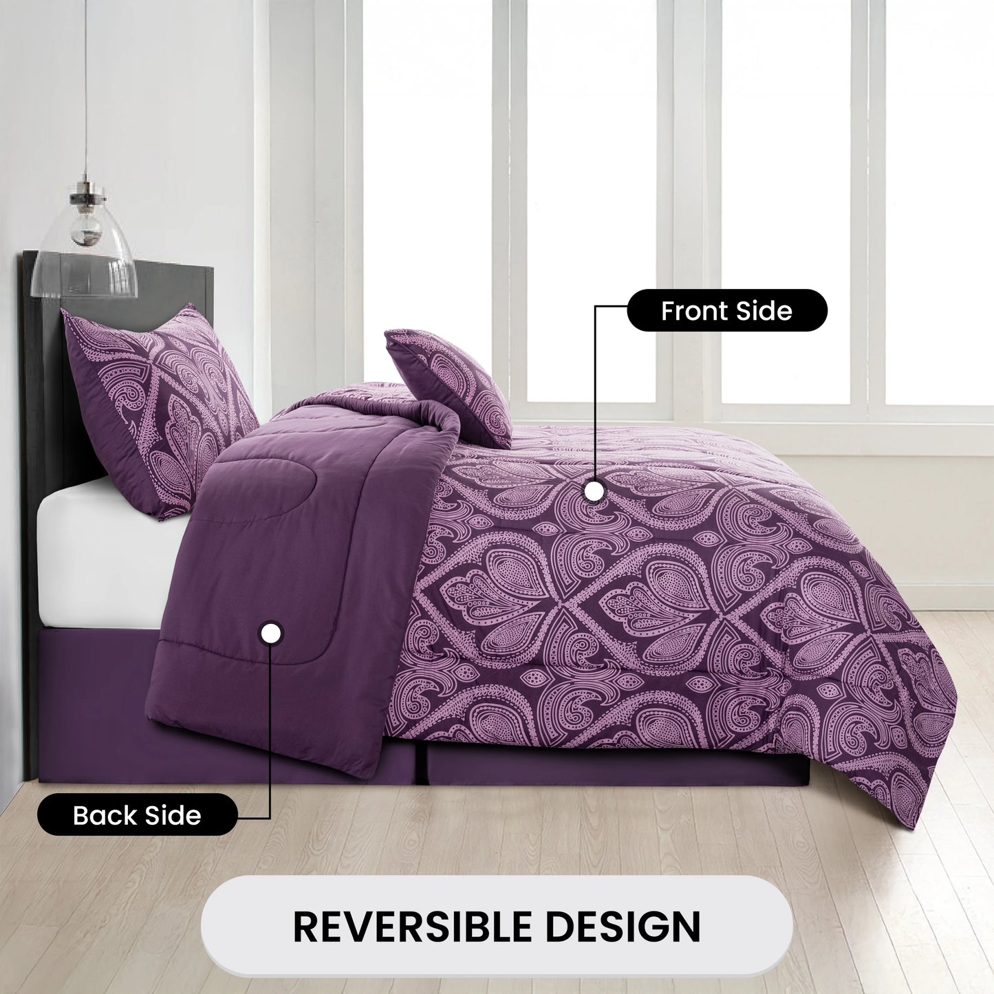 LDC Lux Decor Reversible 5 Piece Comforter Set Microfiber Bedding