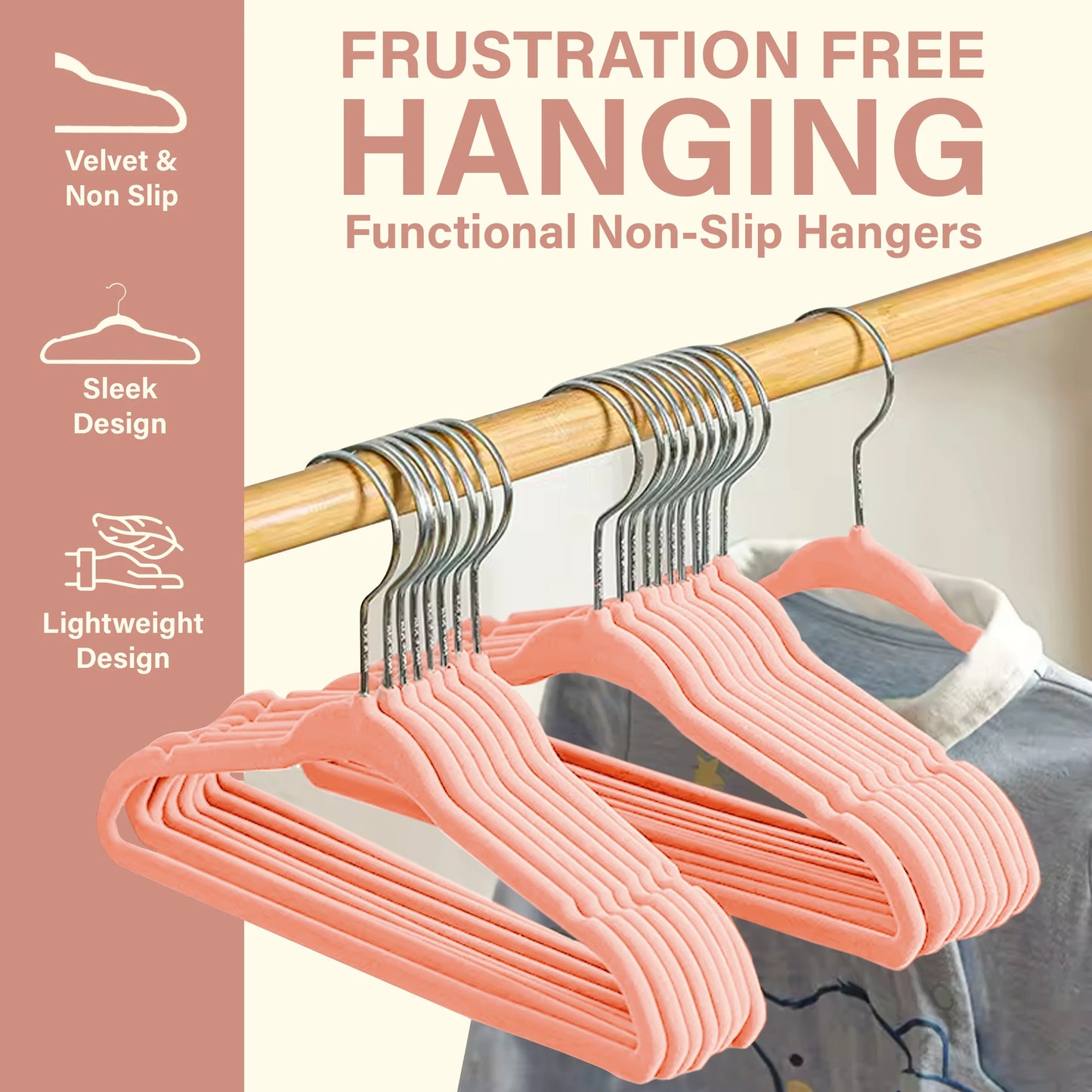 LDC Lux Decor Velvet Hangers Non-Slip Heavy Duty Swivel Hook