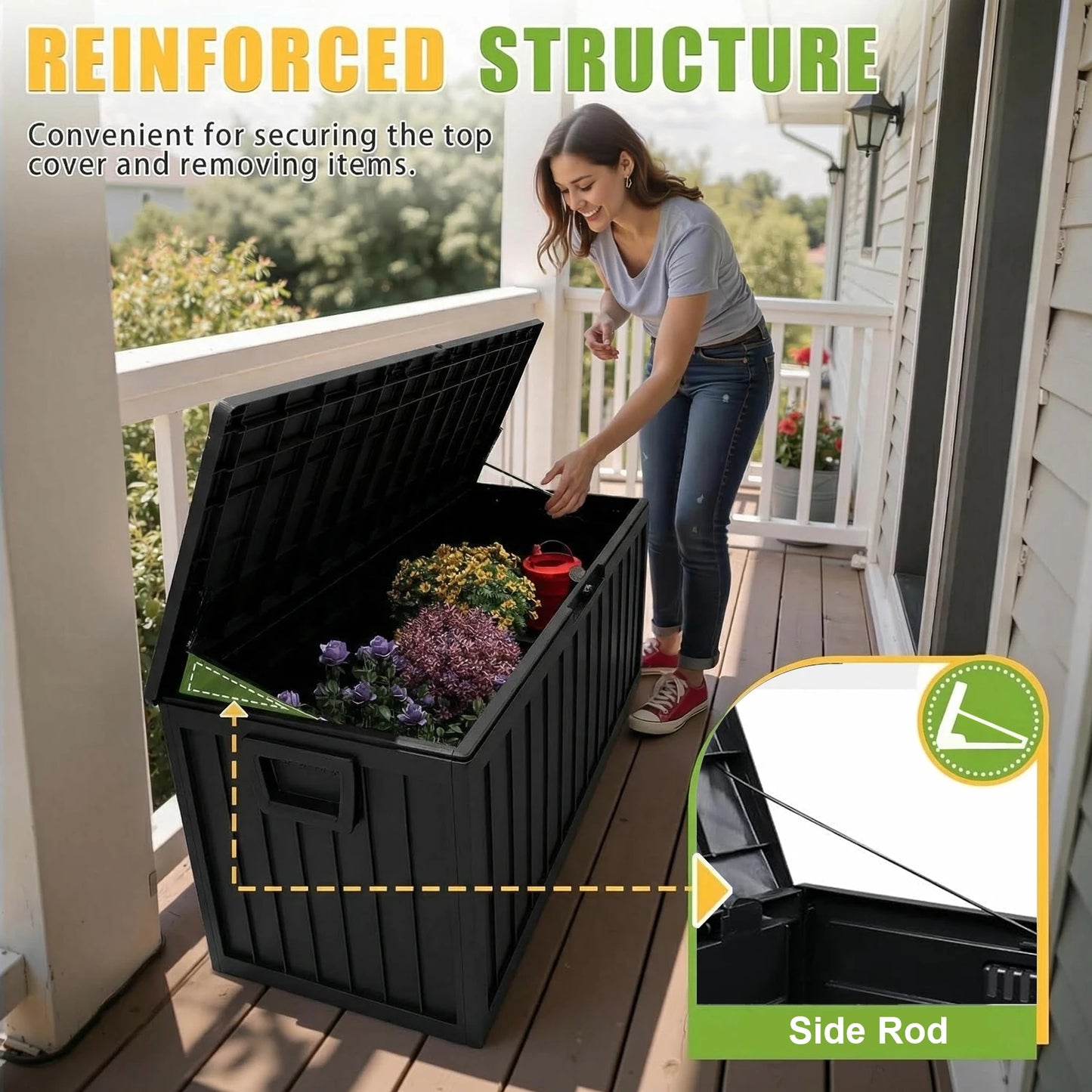 Resin Outdoor Storage Box Waterproof Deck Box With Bottom Pulleys