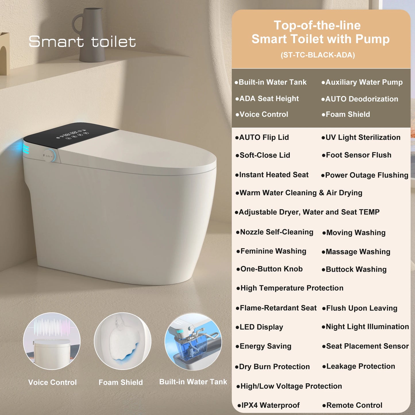 Smart Toilet With Built In Bidet And Heated Seat Automatic Open Close Dual Flush