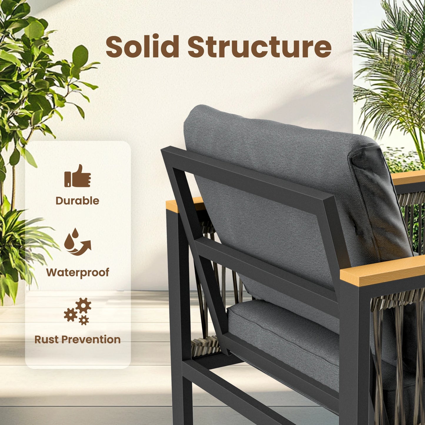 Outdoor Patio Furniture Set With Wicker Handrails All Weather