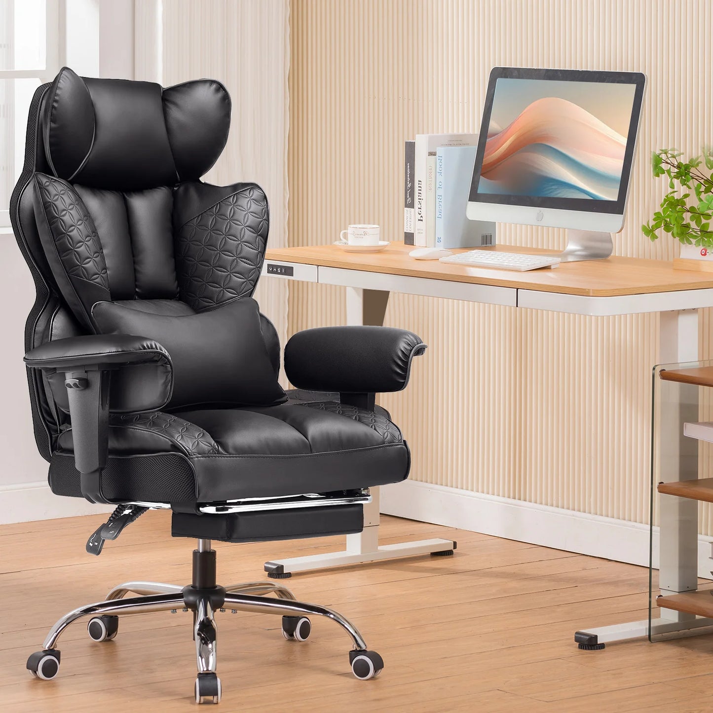 COMHOMA Ergonomic Leather Office Chair With Footrest