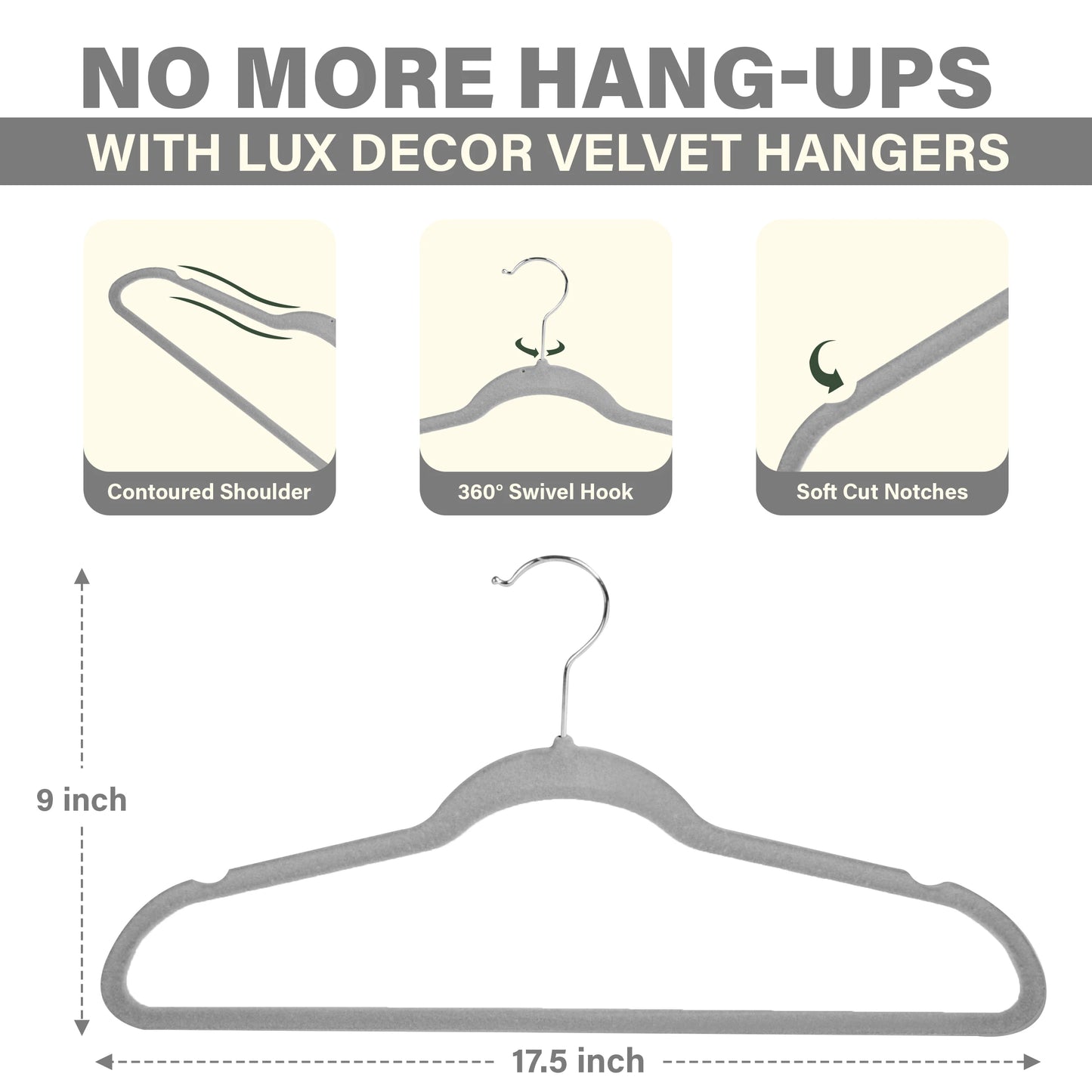 LDC Lux Decor Velvet Hangers Non-Slip Heavy Duty Swivel Hook