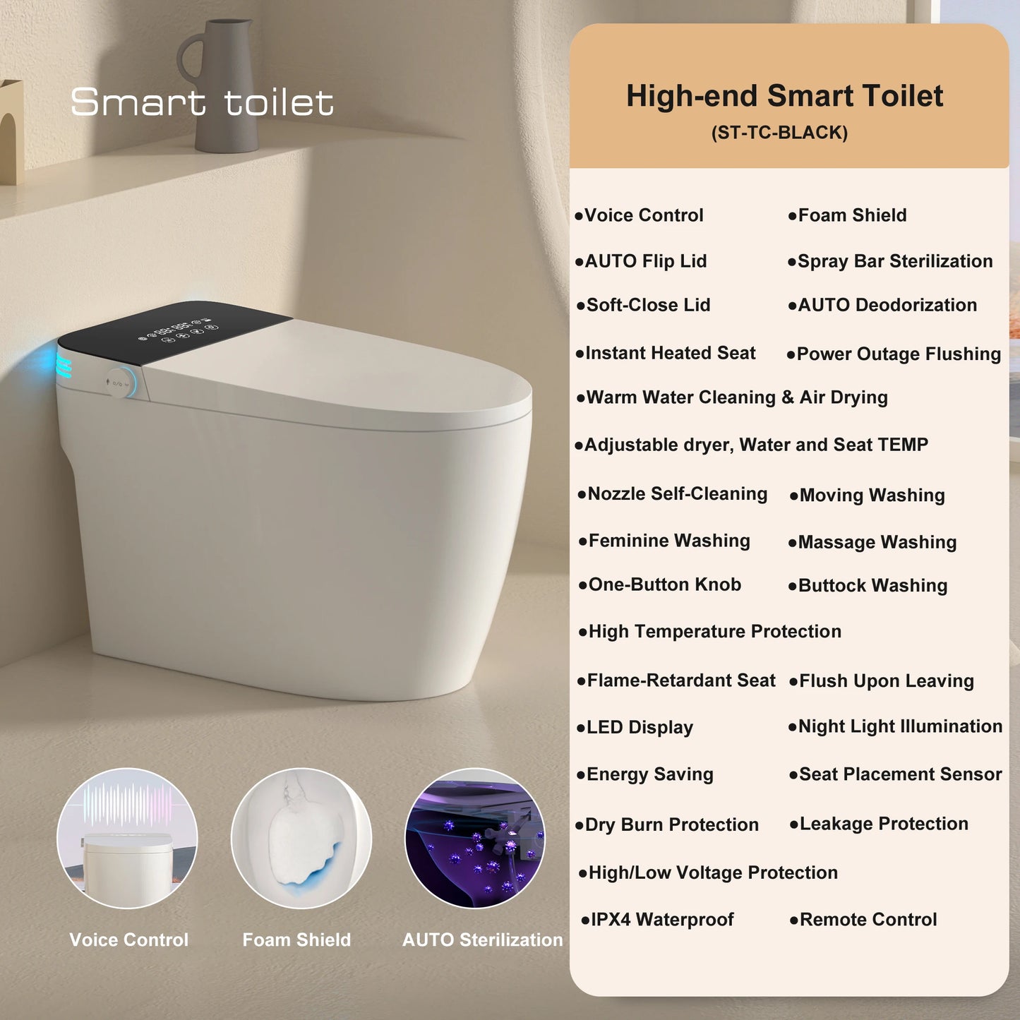 Smart Toilet With Built In Bidet And Heated Seat Automatic Open Close Dual Flush
