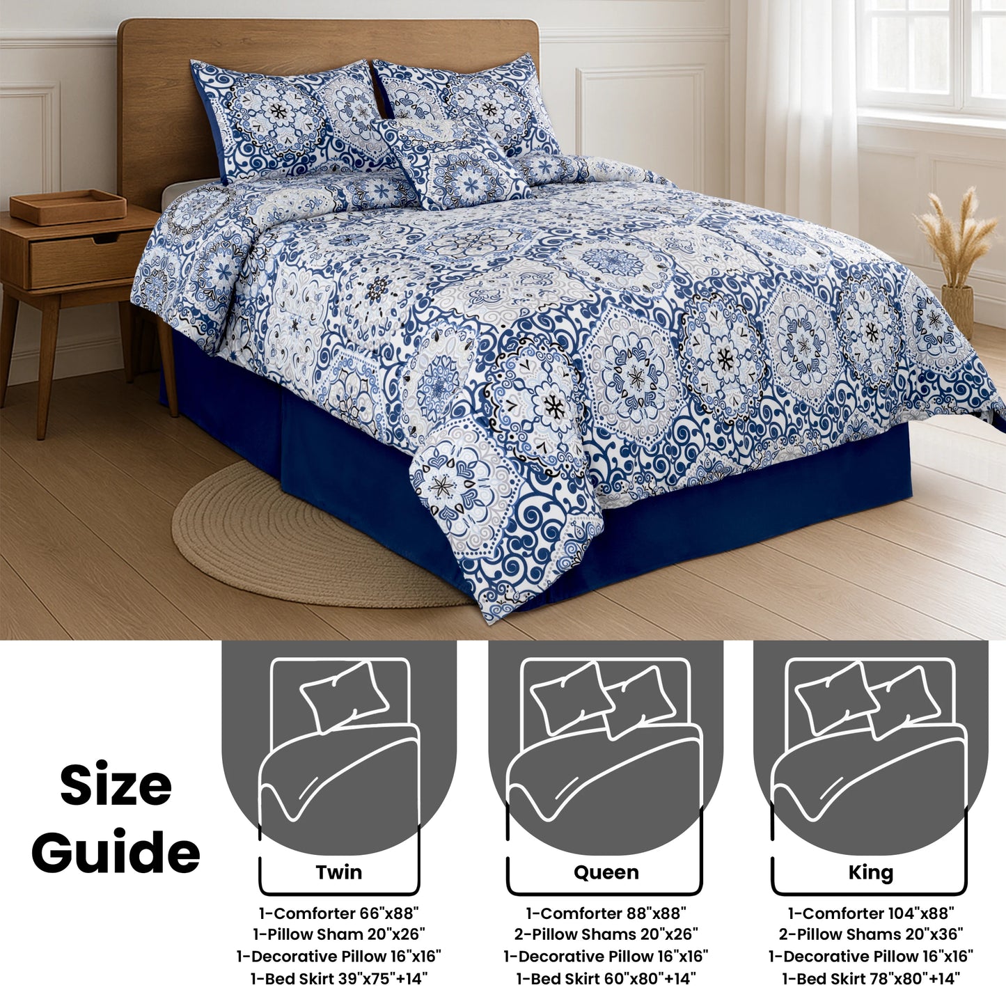 LDC Lux Decor Reversible 5 Piece Comforter Set Microfiber Bedding