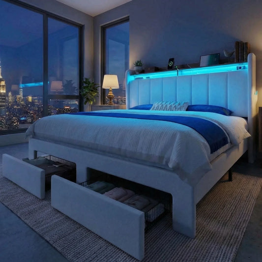 HOOMIC Bed Frame With Storage Drawers And Led Lights
