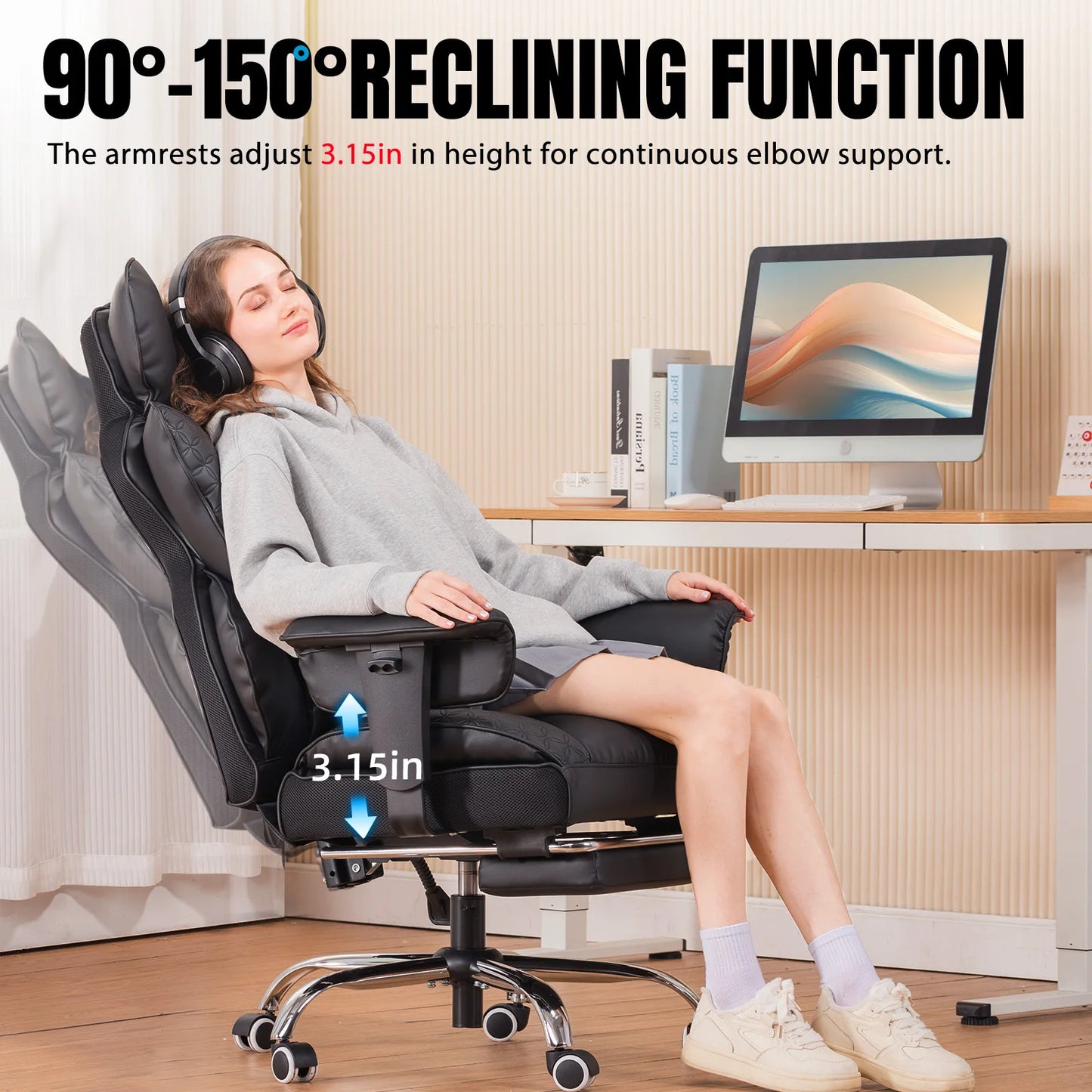COMHOMA Ergonomic Leather Office Chair With Footrest